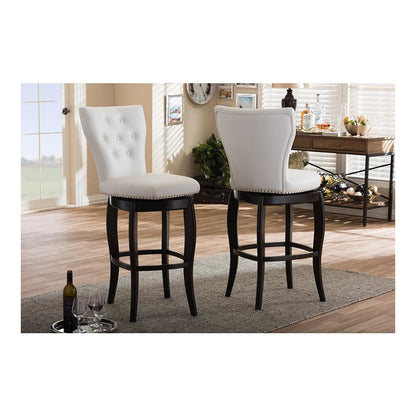 Leather Upholstered Button-tufted 29-Inch 2-Piece Swivel Bar Stool Set