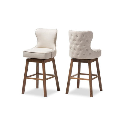 Light Beige Fabric Button-Tufted Upholstered 2-Piece Swivel Barstool Set