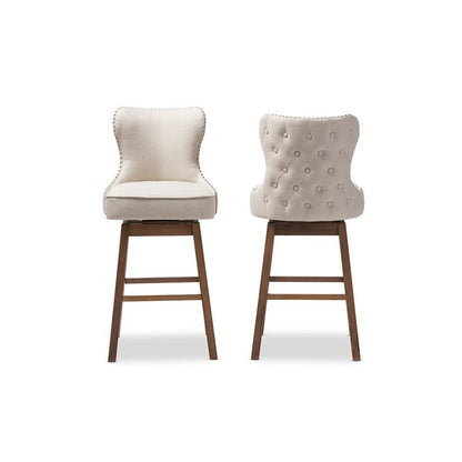 Light Beige Fabric Button-Tufted Upholstered 2-Piece Swivel Barstool Set