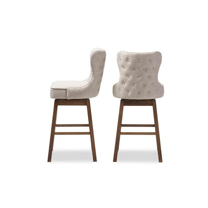 Light Beige Fabric Button-Tufted Upholstered 2-Piece Swivel Barstool Set