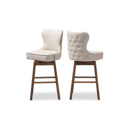 Light Beige Fabric Button-Tufted Upholstered 2-Piece Swivel Barstool Set