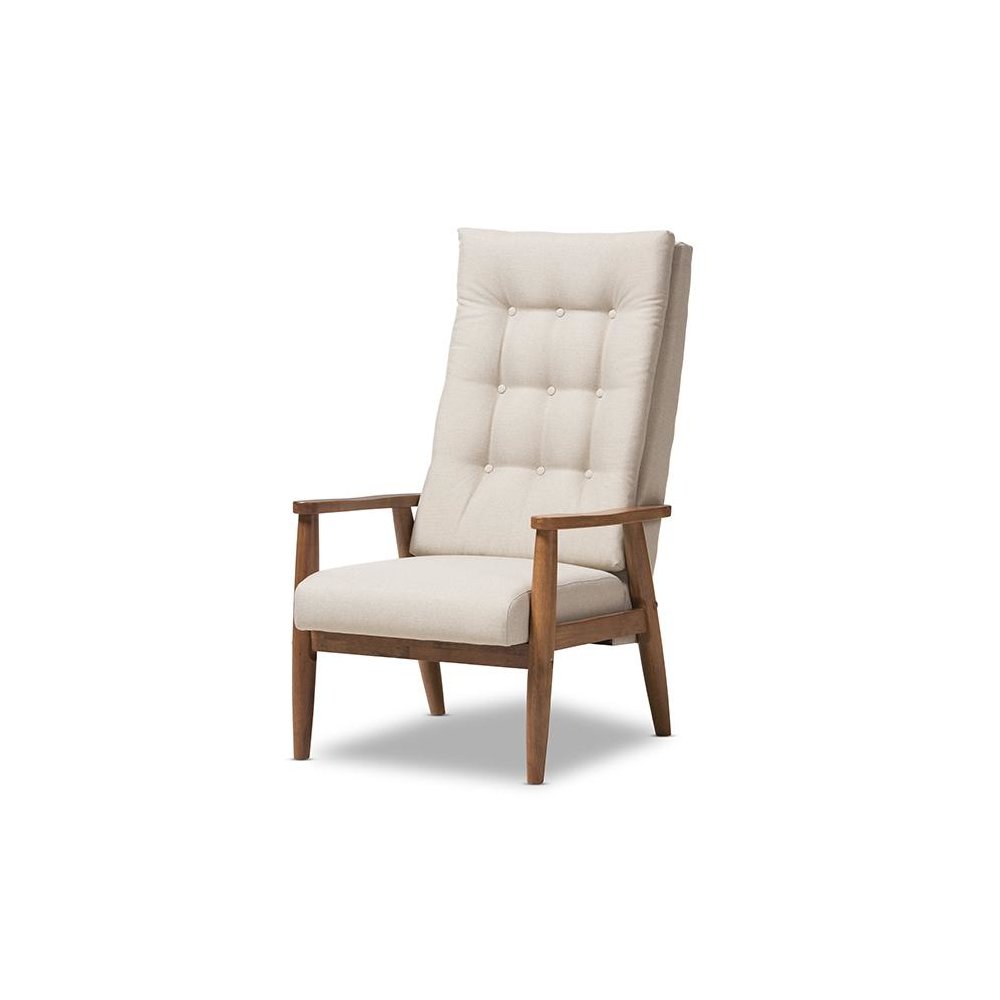 Light Beige Fabric Upholstered Button-Tufted High-Back Chair