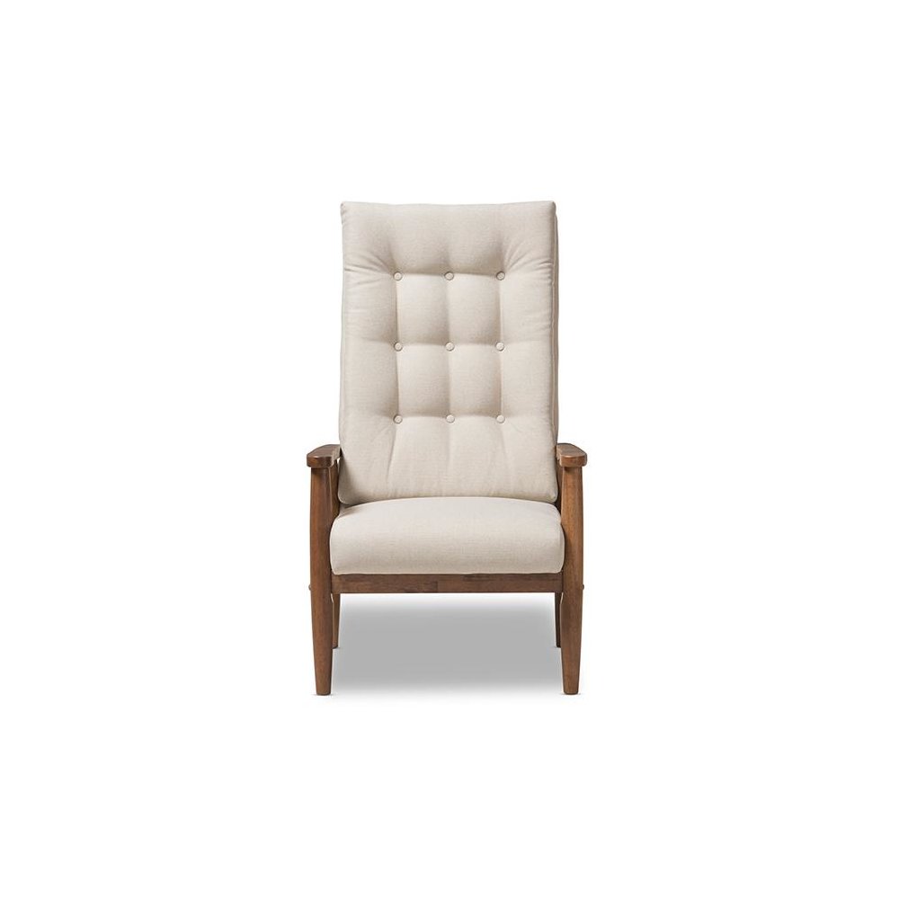 Light Beige Fabric Upholstered Button-Tufted High-Back Chair
