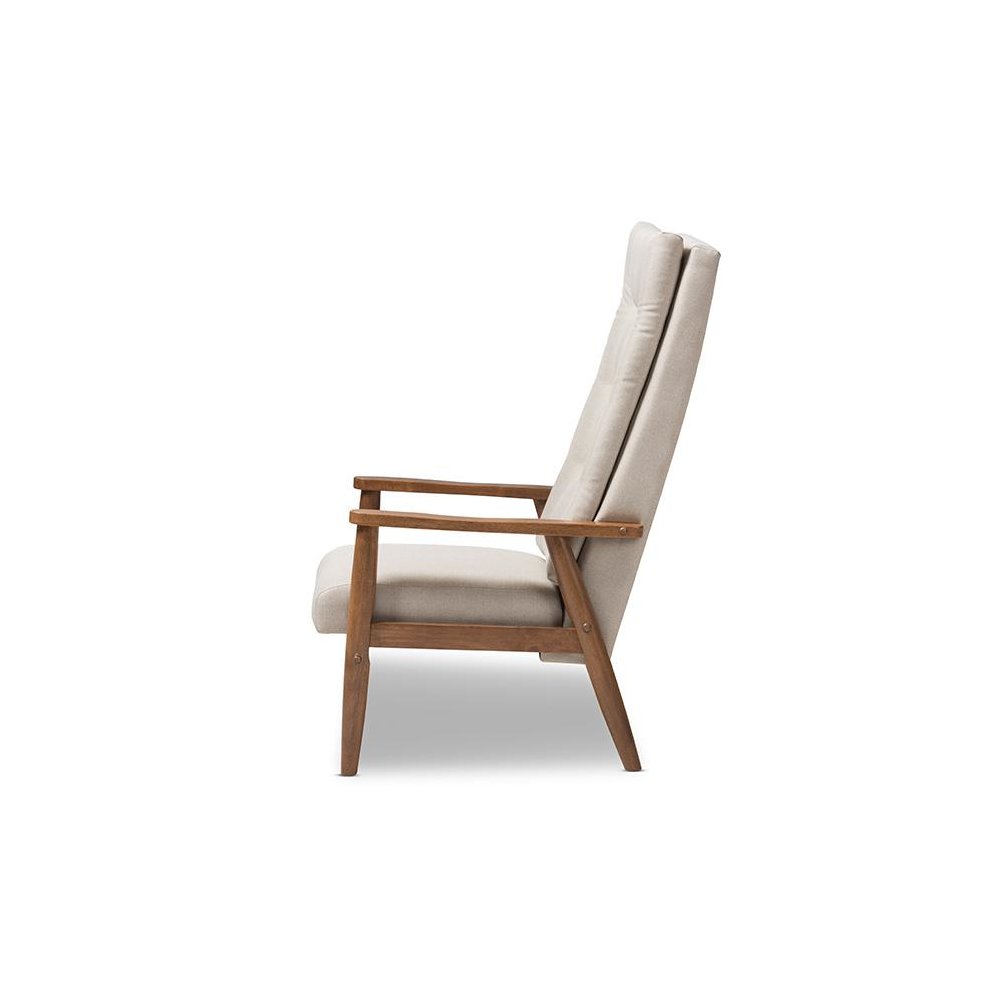 Light Beige Fabric Upholstered Button-Tufted High-Back Chair