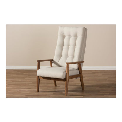 Light Beige Fabric Upholstered Button-Tufted High-Back Chair