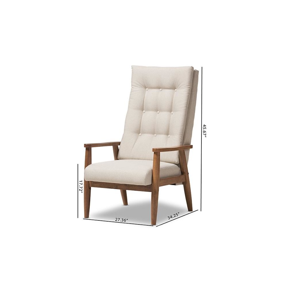 Light Beige Fabric Upholstered Button-Tufted High-Back Chair