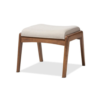 Walnut Wood Finishing and Light Beige Fabric Upholstered Ottoman