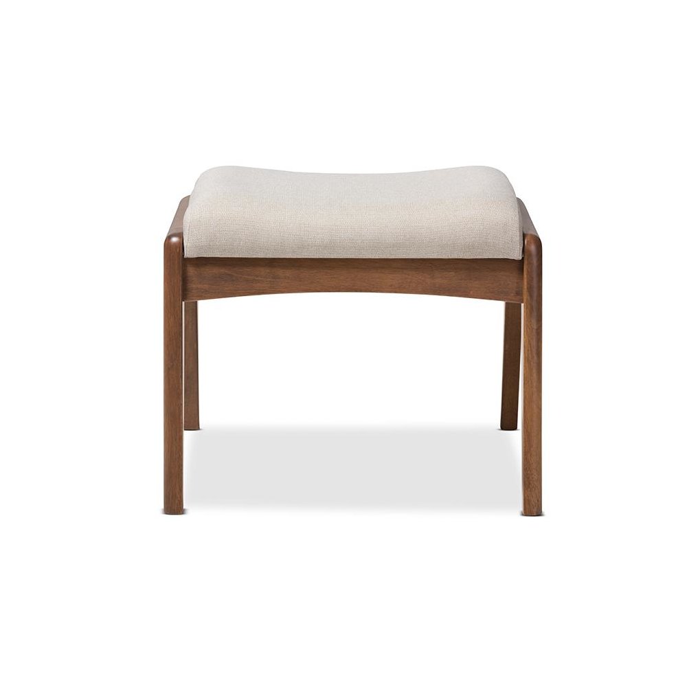 Walnut Wood Finishing and Light Beige Fabric Upholstered Ottoman