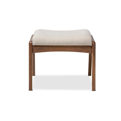 Walnut Wood Finishing and Light Beige Fabric Upholstered Ottoman