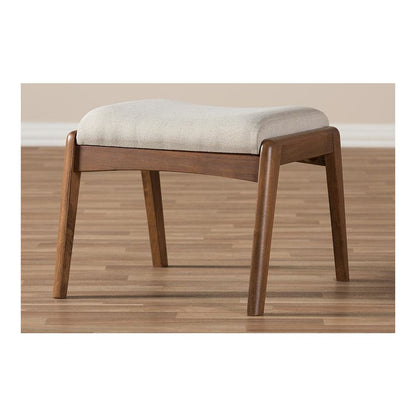Walnut Wood Finishing and Light Beige Fabric Upholstered Ottoman