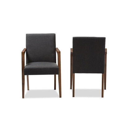 Andrea Mid-Century Modern Dark Grey Upholstered Wooden 2-Piece Lounge Set