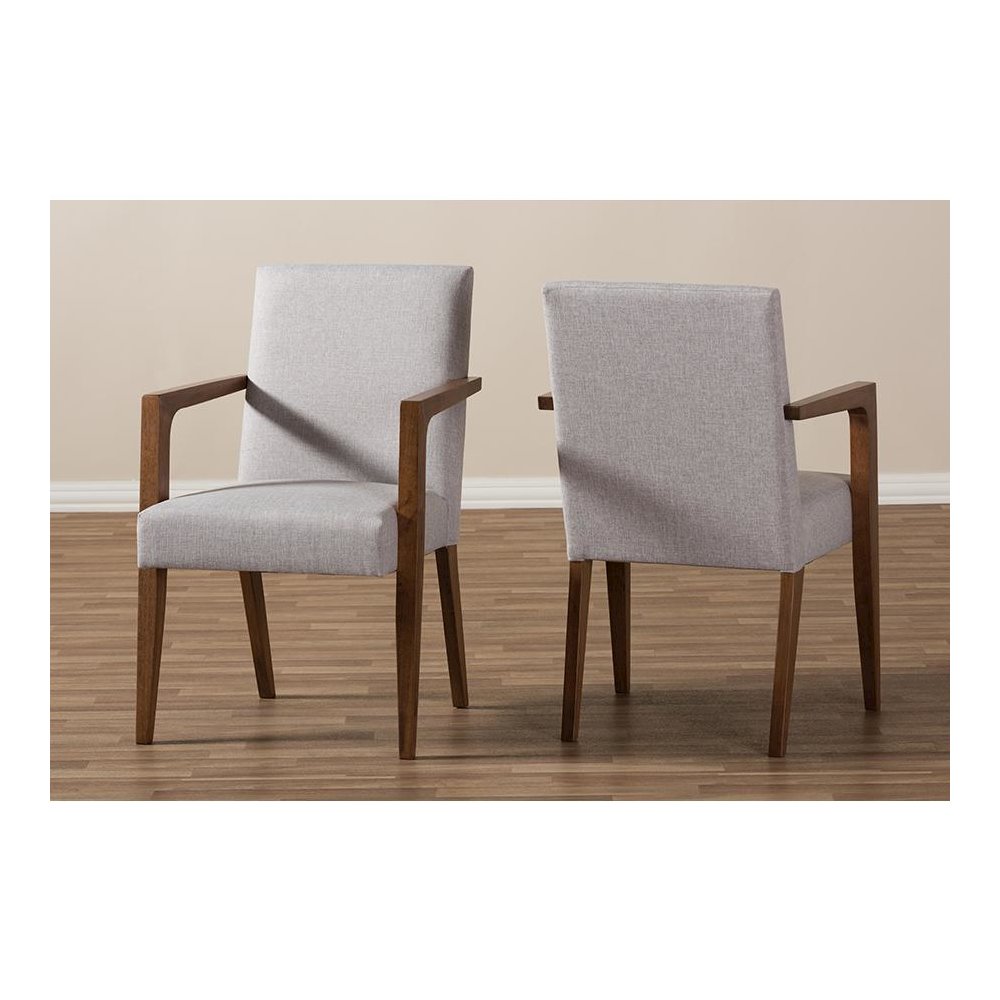 Greyish Beige Upholstered Wooden 2-Piece Lounge Chair Set