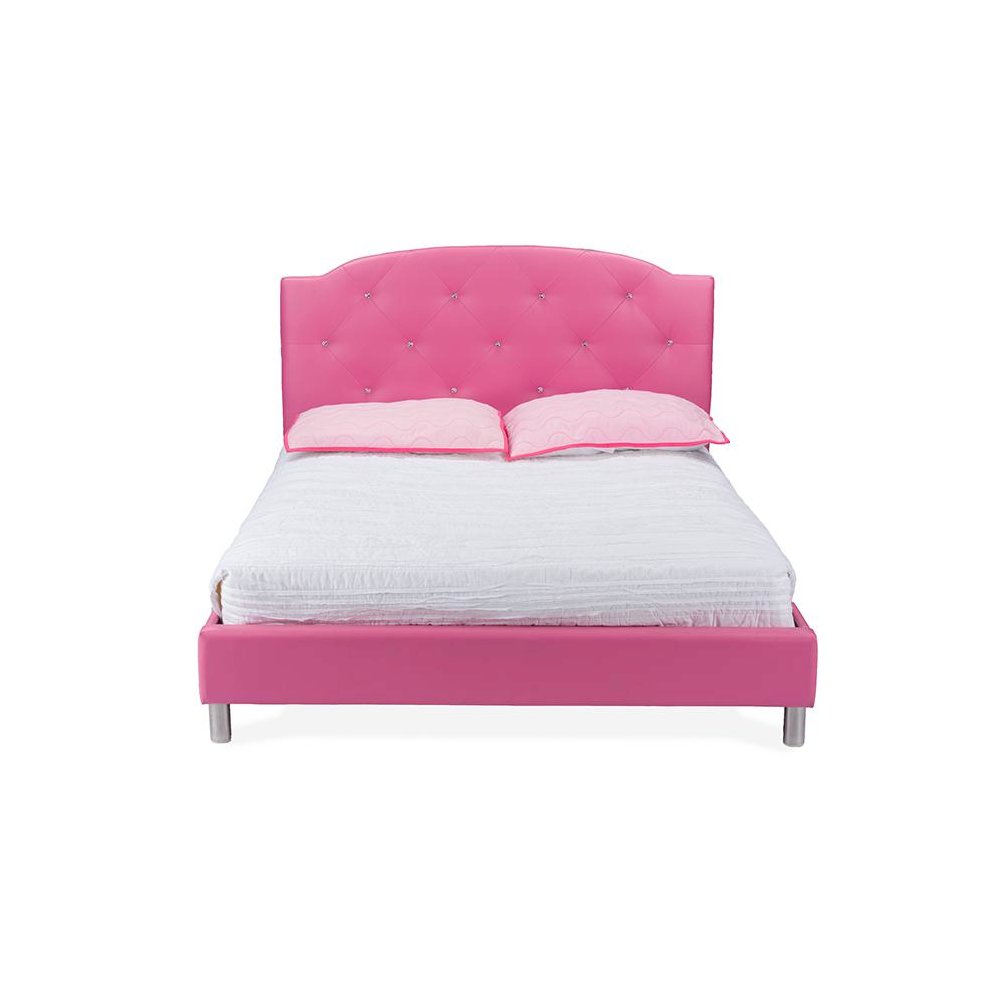 Hot Pink Faux Leather Queen Size Platform Bed