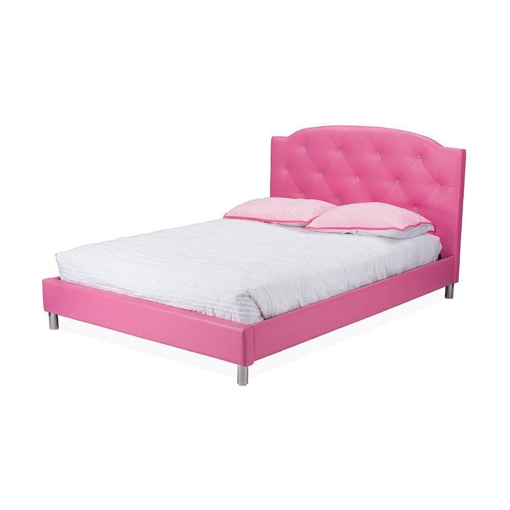 Hot Pink Faux Leather Queen Size Platform Bed