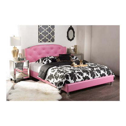 Hot Pink Faux Leather Queen Size Platform Bed