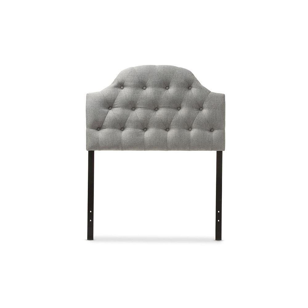 Grey Fabric Upholstered Button-Tufted Scalloped Twin Size Headboard