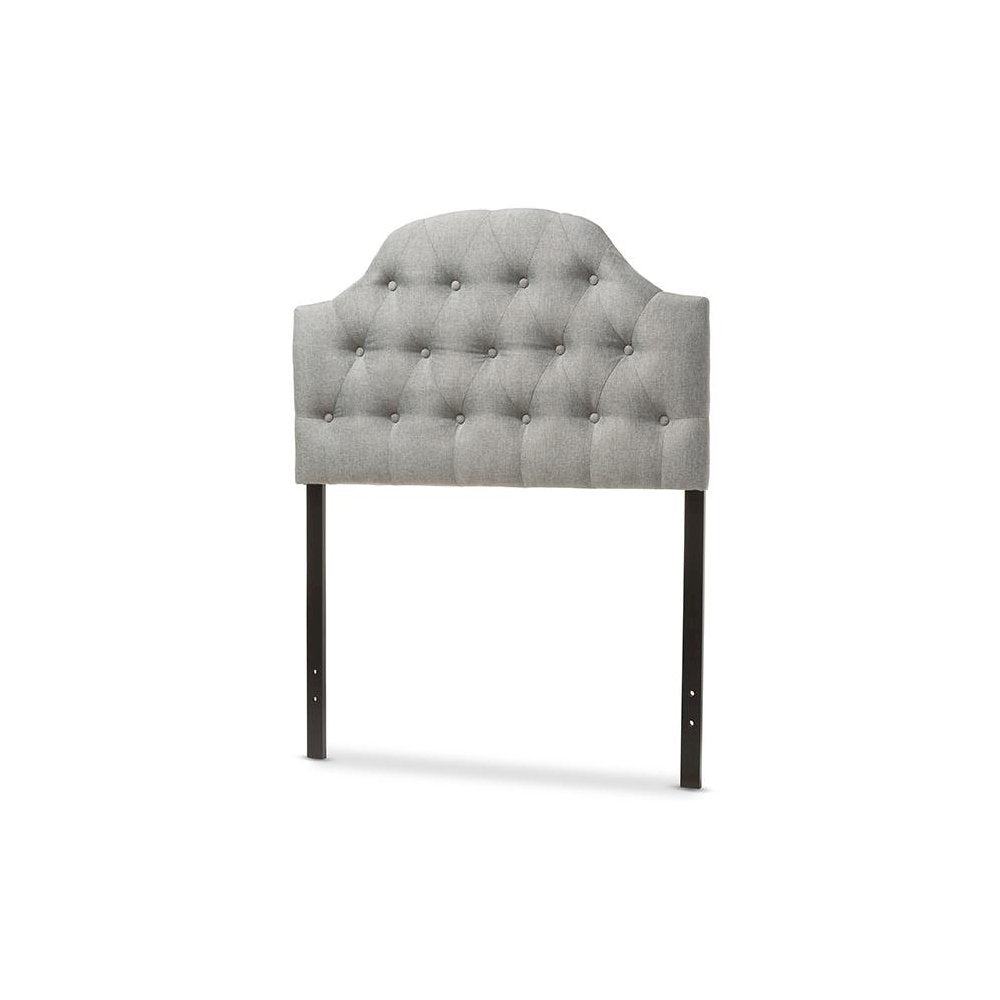 Grey Fabric Upholstered Button-Tufted Scalloped Twin Size Headboard