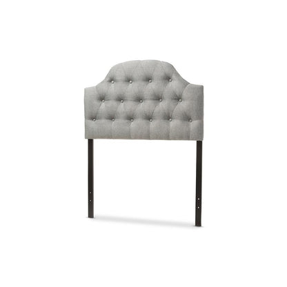Grey Fabric Upholstered Button-Tufted Scalloped Twin Size Headboard