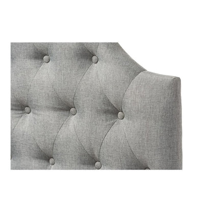 Grey Fabric Upholstered Button-Tufted Scalloped Twin Size Headboard