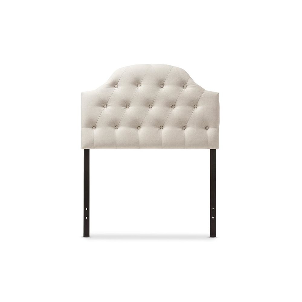 Light Beige Fabric Upholstered Button-Tufted Scalloped Twin Size Headboard