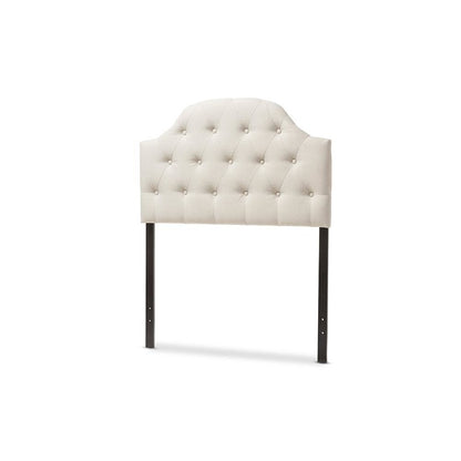 Light Beige Fabric Upholstered Button-Tufted Scalloped Twin Size Headboard