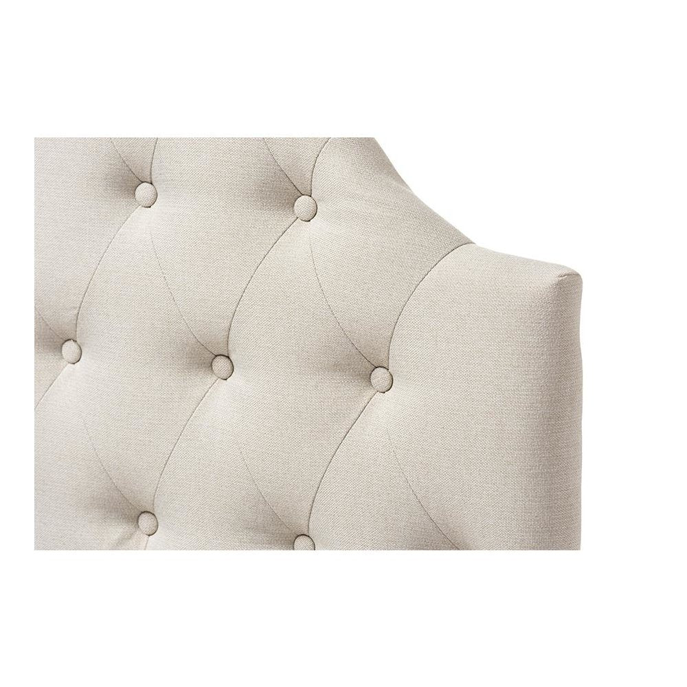 Light Beige Fabric Upholstered Button-Tufted Scalloped Twin Size Headboard