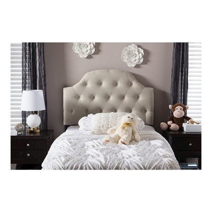 Light Beige Fabric Upholstered Button-Tufted Scalloped Twin Size Headboard