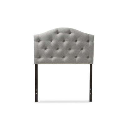 Grey Fabric Upholstered Button-Tufted Scalloped Twin Size Headboard