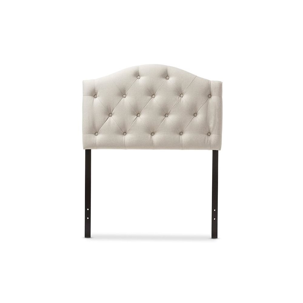 Light Beige Fabric Upholstered Button-Tufted Scalloped Twin Size Headboard