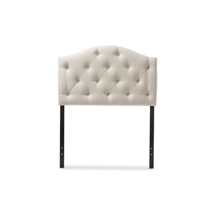 Light Beige Fabric Upholstered Button-Tufted Scalloped Twin Size Headboard