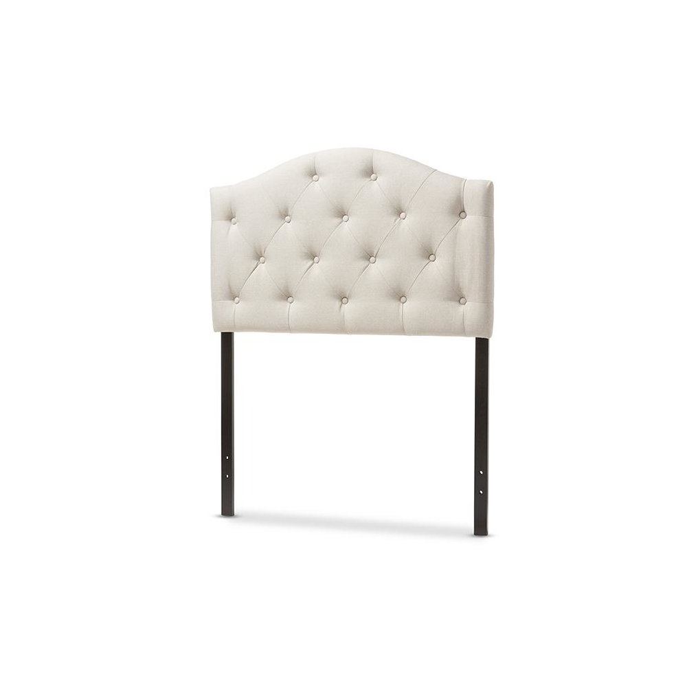 Light Beige Fabric Upholstered Button-Tufted Scalloped Twin Size Headboard