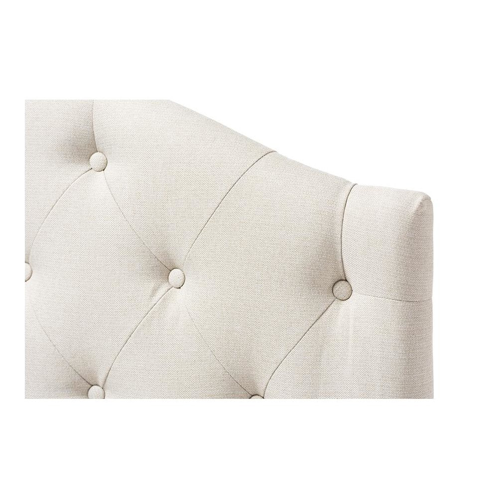 Light Beige Fabric Upholstered Button-Tufted Scalloped Twin Size Headboard