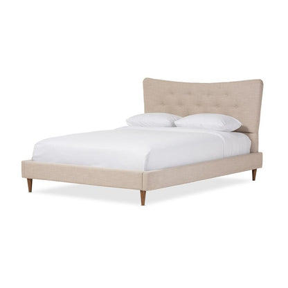 Baxton Studio Hannah Mid-Century Modern Beige Linen Queen Size Platform Bed