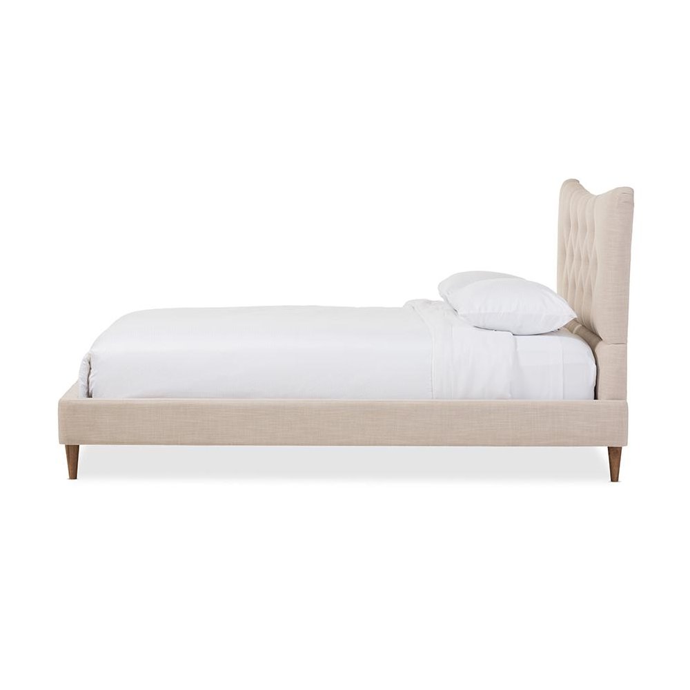 Baxton Studio Hannah Mid-Century Modern Beige Linen Queen Size Platform Bed