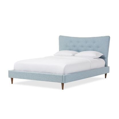 Baxton Studio Hannah Mid-Century Modern Sky Blue Fabric Queen Size Platform Bed