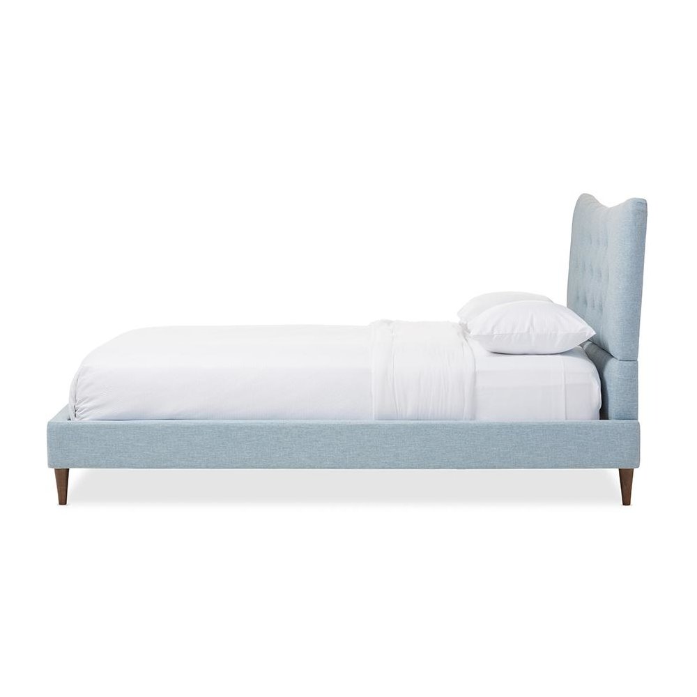 Baxton Studio Hannah Mid-Century Modern Sky Blue Fabric Queen Size Platform Bed