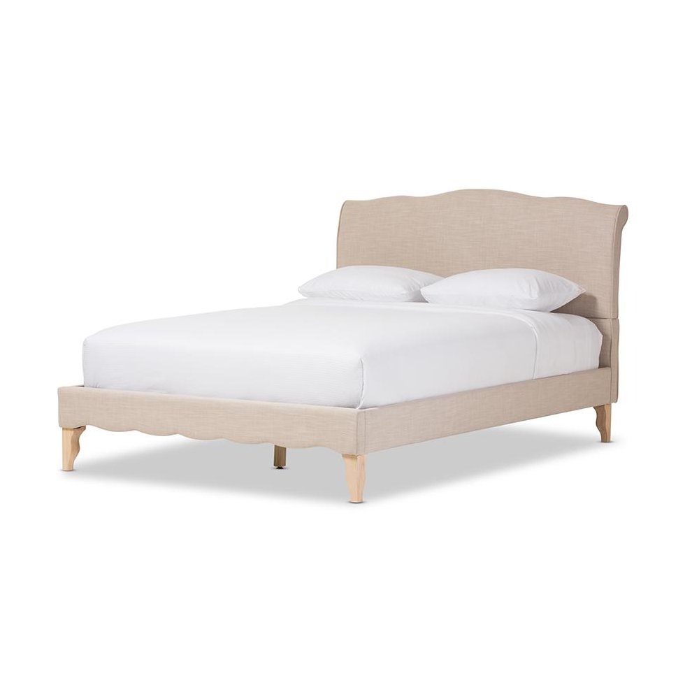 Fannie French Classic Modern Style Beige Linen Fabric King Size Platform Bed