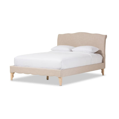 Fannie French Classic Modern Style Beige Linen Fabric King Size Platform Bed