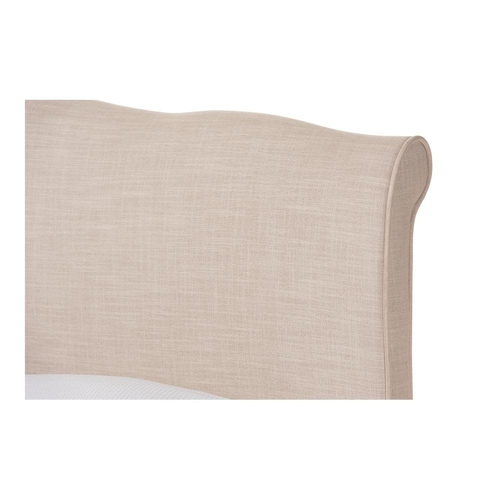 Fannie French Classic Modern Style Beige Linen Fabric King Size Platform Bed