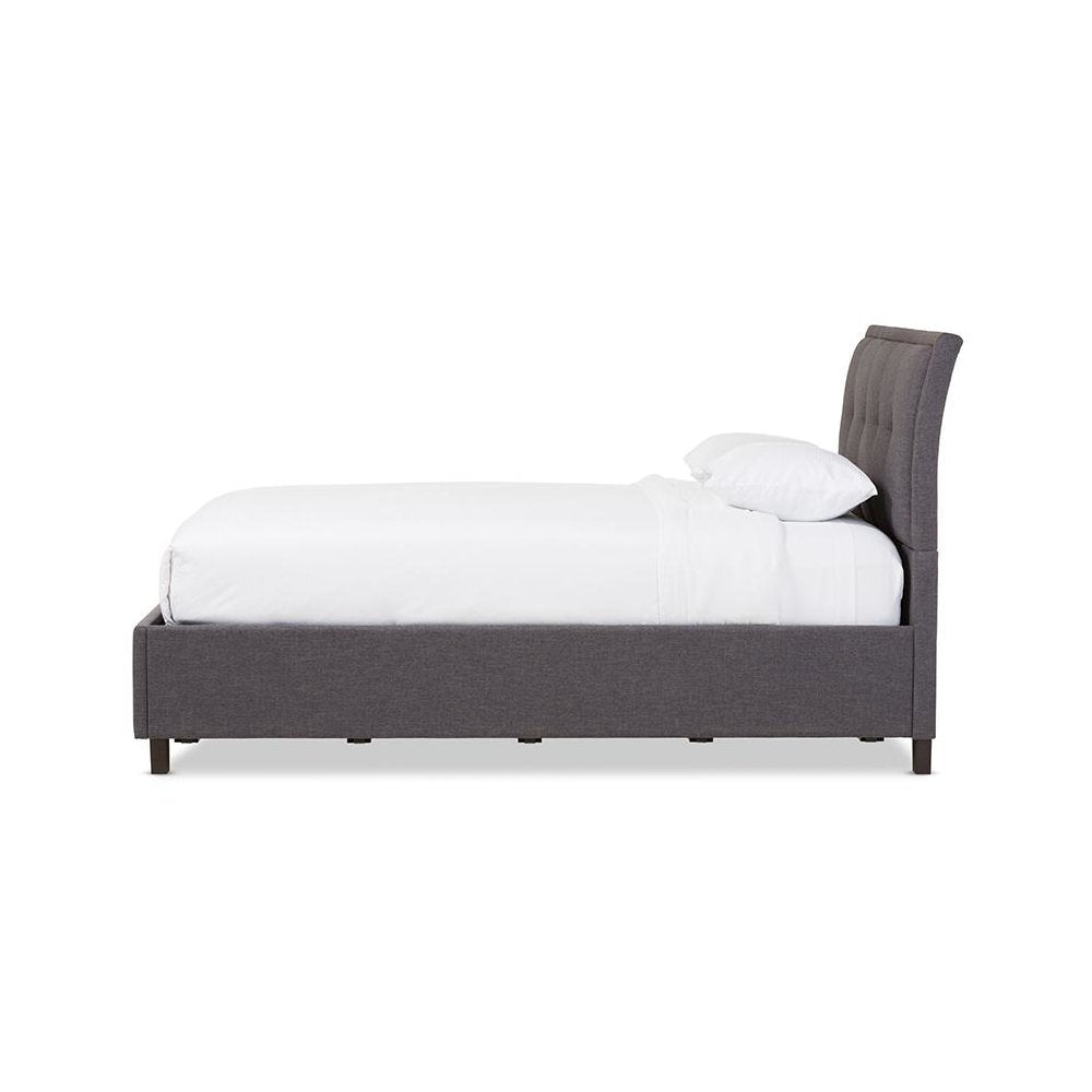 Lea Modern and Contemporary Dark Grey Fabric Queen Size Storage Platform Bed
