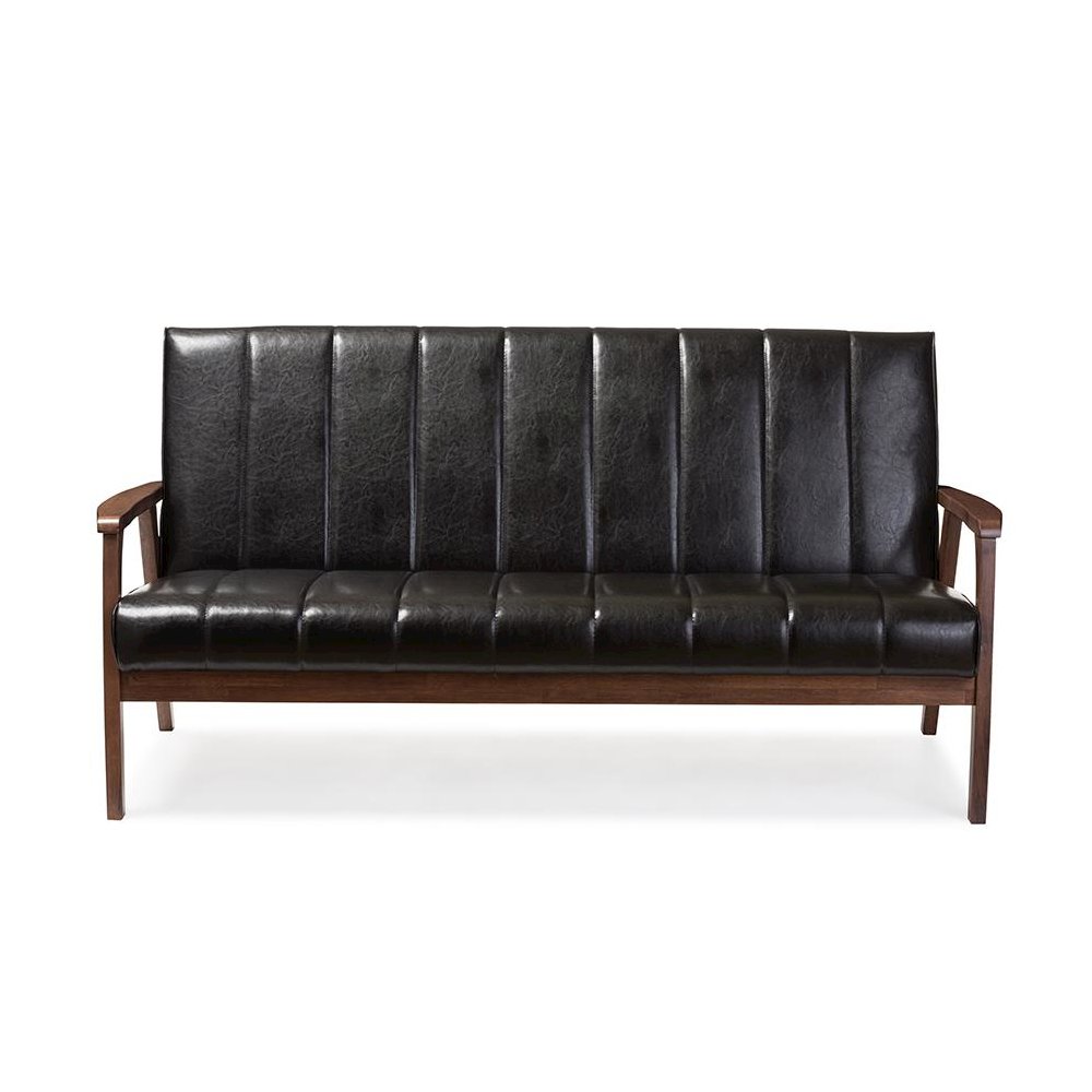 Leather Wooden 3-Seater Sofa
