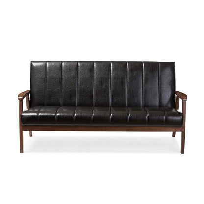 Leather Wooden 3-Seater Sofa
