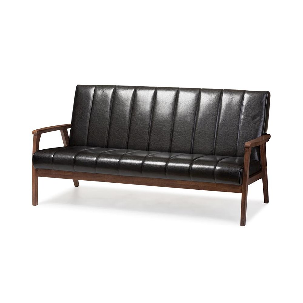 Leather Wooden 3-Seater Sofa