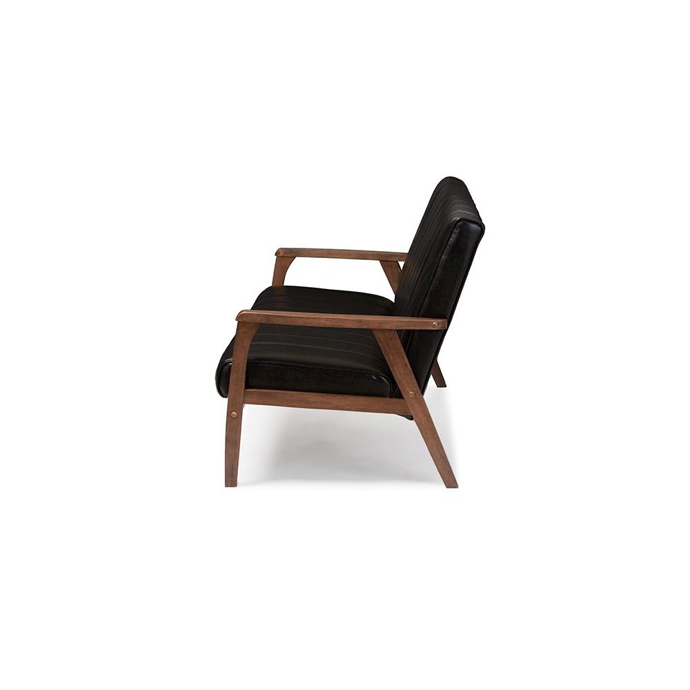 Leather Wooden 3-Seater Sofa