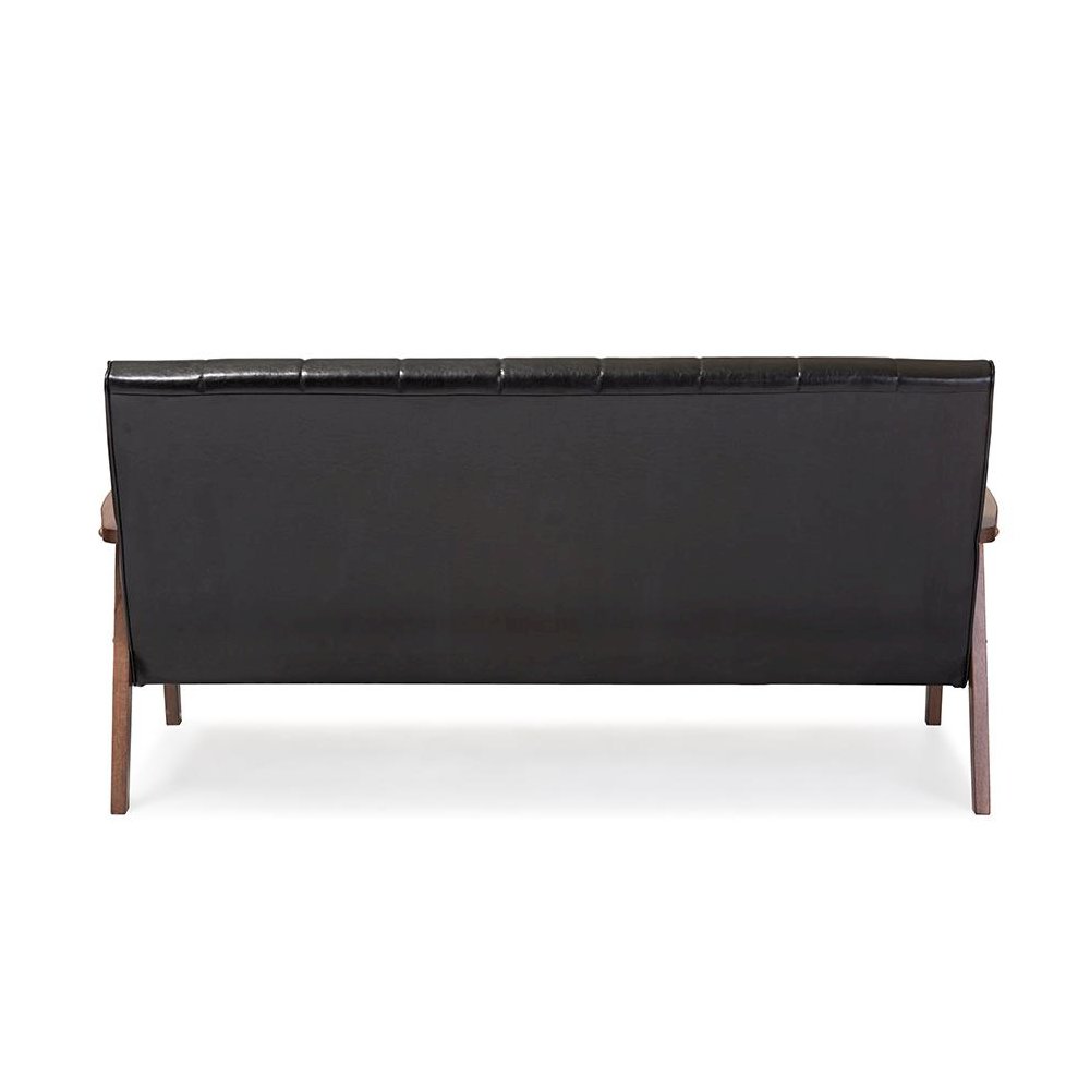 Leather Wooden 3-Seater Sofa