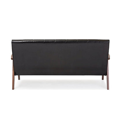 Leather Wooden 3-Seater Sofa