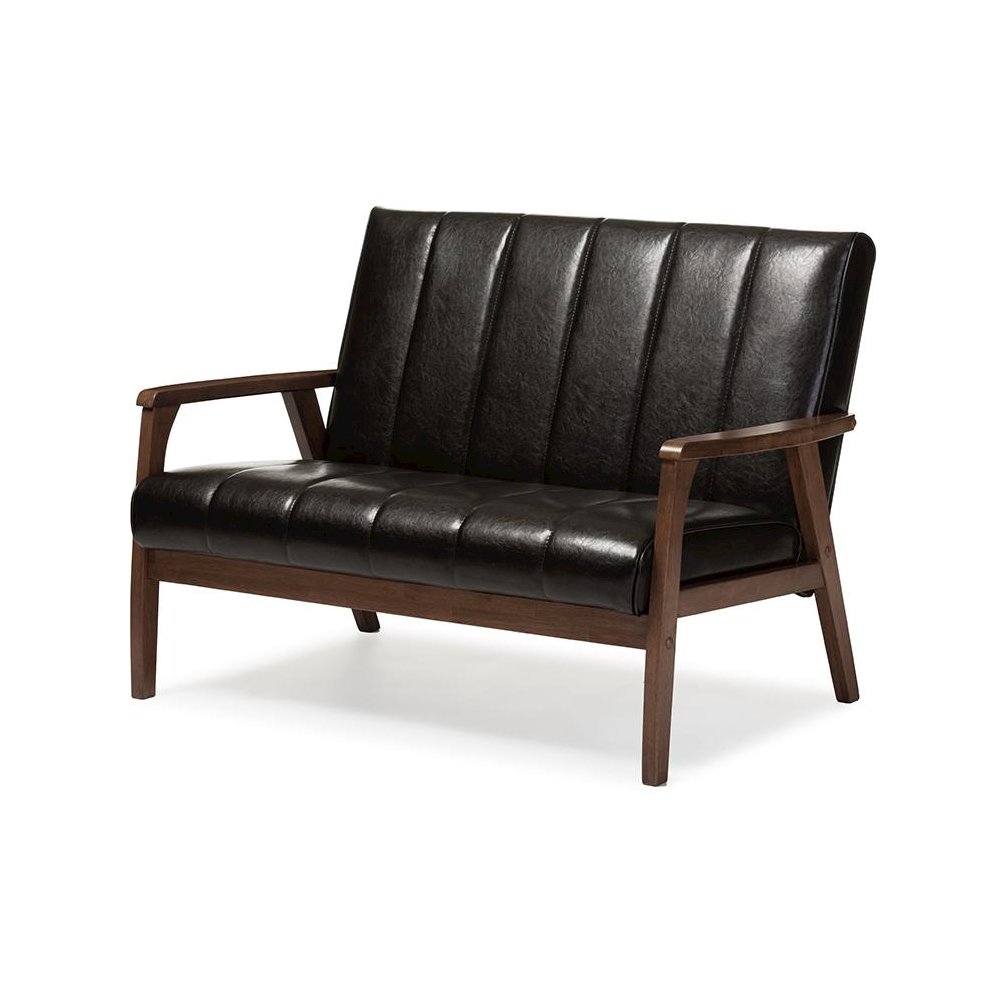 Leather Wooden 2-Seater Loveseat