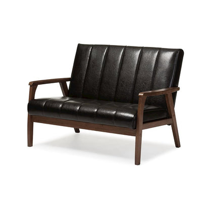 Leather Wooden 2-Seater Loveseat