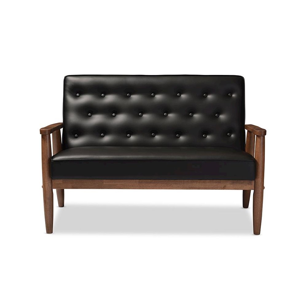 Leather Upholstered Wooden 2-seater Loveseat