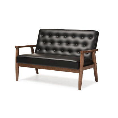 Leather Upholstered Wooden 2-seater Loveseat